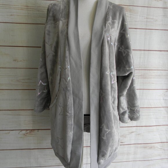 NEW BumbleBella by Jill Martin Velvet Soft Cardigan with Sequin Stars XS/S GREY - Picture 1 of 5
